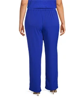 Ming Wang Plus Crepe De Chine Straight Leg Pants