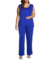 Ming Wang Plus Crepe De Chine Straight Leg Pants