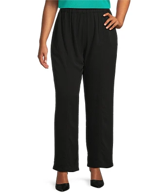 Ming Wang Plus Crepe De Chine Straight Leg Pants