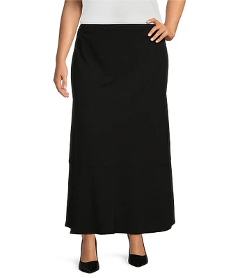 Ming Wang Plus Deco Crepe Flare Maxi Skirt