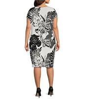 Ming Wang Plus Floral Jacquard Knit Round Neck Sleeveless Dress