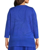 Ming Wang Plus Size Burnout Floral Knit Boat Neck Bracelet Sleeve Tunic