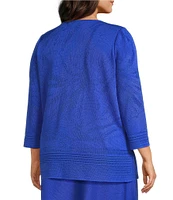 Ming Wang Plus Size Burnout Floral Knit Boat Neck Bracelet Sleeve Tunic
