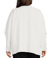 Ming Wang Plus Size Crepe De Chine Mock Tie Neck Long Raglan Sleeve Blouse