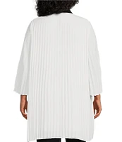 Ming Wang Plus Size Crepe de Chine Pleated Contrast Trim Point Collar 3/4 Bell Sleeve Button-Front Shirt Dress