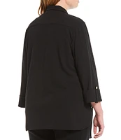 Ming Wang Plus Size Deco Crepe 3/4 Sleeve Zip Front Jacket