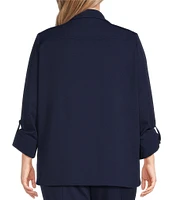 Ming Wang Plus Size Deco Crepe 3/4 Sleeve Zip Front Jacket