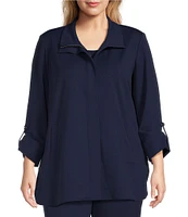 Ming Wang Plus Size Deco Crepe 3/4 Sleeve Zip Front Jacket