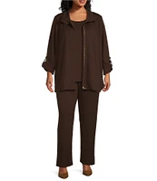 Ming Wang Plus Size Deco Crepe 3/4 Sleeve Zip Front Jacket