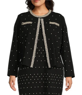 Ming Wang Plus Size Deco Crepe Embellished Round Neck Long Sleeve Jacket