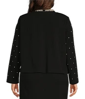 Ming Wang Plus Size Deco Crepe Embellished Round Neck Long Sleeve Jacket