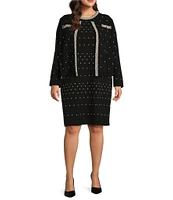 Ming Wang Plus Size Deco Crepe Embellished Round Neck Long Sleeve Jacket