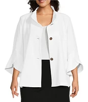 Ming Wang Plus Size Deco Crepe Winged Collar Bracelet Tulip Sleeve Jacket