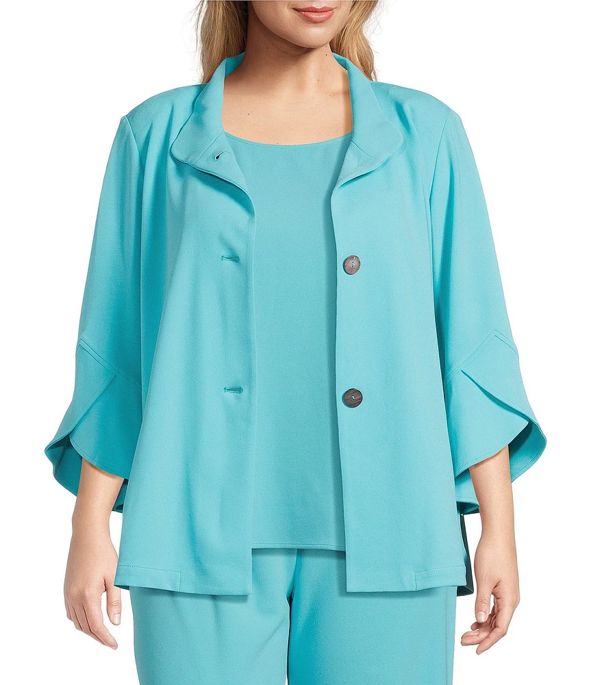 Ming Wang Plus Size Deco Crepe Winged Collar Bracelet Tulip Sleeve Jacket
