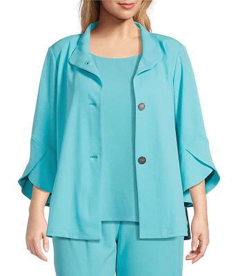 Ming Wang Plus Size Deco Crepe Winged Collar Bracelet Tulip Sleeve Jacket