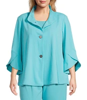 Ming Wang Plus Size Deco Crepe Winged Collar Bracelet Tulip Sleeve Jacket