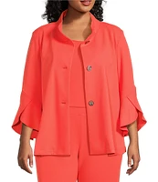 Ming Wang Plus Size Deco Crepe Winged Collar Bracelet Tulip Sleeve Jacket