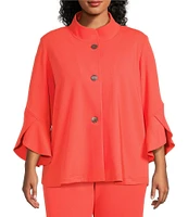Ming Wang Plus Size Deco Crepe Winged Collar Bracelet Tulip Sleeve Jacket