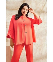 Ming Wang Plus Size Deco Crepe Winged Collar Bracelet Tulip Sleeve Jacket