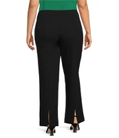 Ming Wang Plus Size Deco Stretch Crepe Back Slit Hem Pants