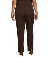 Ming Wang Plus Size Deco Stretch Crepe Back Slit Hem Pants