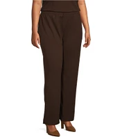 Ming Wang Plus Size Deco Stretch Crepe Back Slit Hem Pants