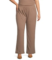 Ming Wang Plus Size Deco Stretch Crepe Back Slit Hem Pants