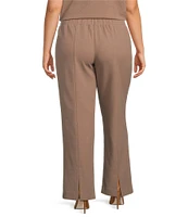 Ming Wang Plus Size Deco Stretch Crepe Back Slit Hem Pants