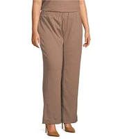 Ming Wang Plus Size Deco Stretch Crepe Back Slit Hem Pants