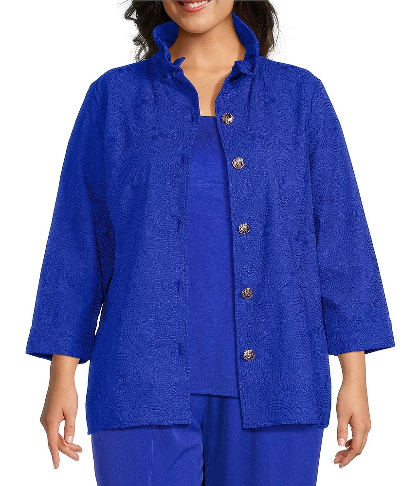 Ming Wang Plus Size Embroidered Tailored Fit Ruched Collar Bracelet Sleeve Jacket