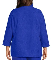Ming Wang Plus Size Embroidered Tailored Fit Ruched Collar Bracelet Sleeve Jacket