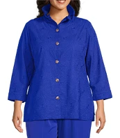 Ming Wang Plus Size Embroidered Tailored Fit Ruched Collar Bracelet Sleeve Jacket