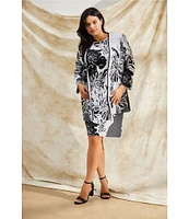 Ming Wang Plus Size Floral Jacquard Knit Open Front Bracelet Sleeve Cardigan