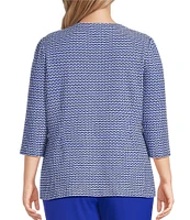 Ming Wang Plus Size Honeycomb Tweed Knit Round Neck 3/4 Sleeve Jacket