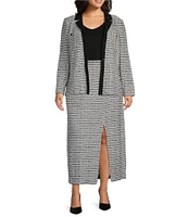 Ming Wang Plus Size Mixed-Media Melange Stripe Notch Collar Long Sleeve Button-Front Coordinating Cropped Jacket