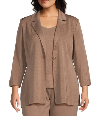 Ming Wang Plus Size Notch Lapel 3/4 Sleeve One Button Knit Jacket