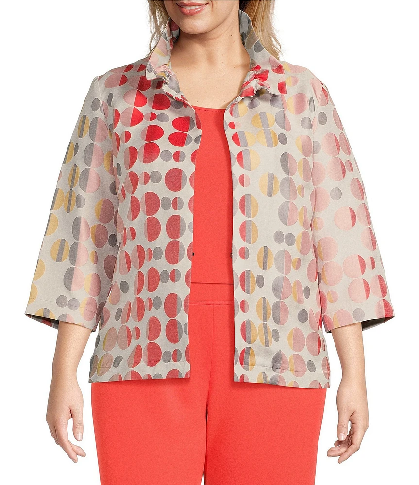 Ming Wang Plus Size Novelty Woven Jacquard Polka Dot Stand Collar 3/4 Sleeve Coordinating Jacket