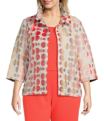 Ming Wang Plus Size Novelty Woven Jacquard Polka Dot Stand Collar 3/4 Sleeve Coordinating Jacket