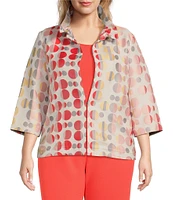 Ming Wang Plus Size Novelty Woven Jacquard Polka Dot Stand Collar 3/4 Sleeve Coordinating Jacket