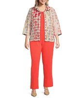 Ming Wang Plus Size Novelty Woven Jacquard Polka Dot Stand Collar 3/4 Sleeve Coordinating Jacket
