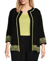 Ming Wang Plus Size Ottoman Knit Two-Tone Round Neck 3/4 Sleeve Jacket