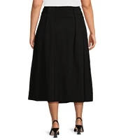 Ming Wang Plus Size Ponte Belted Midi A-Line Skirt