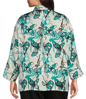 Ming Wang Plus Size Printed Charmeuse Stand Collar Bracelet Sleeve Tunic