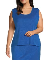 Ming Wang Plus Size Scoop Neck Sleeveless Side Slit Knit Tank Top