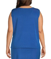 Ming Wang Plus Size Scoop Neck Sleeveless Side Slit Knit Tank Top