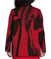 Ming Wang Plus Size Shimmer Knit Abstract Shawl Collar Long Sleeve Jacket