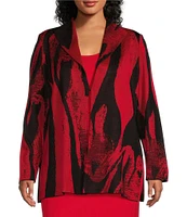 Ming Wang Plus Size Shimmer Knit Abstract Shawl Collar Long Sleeve Jacket