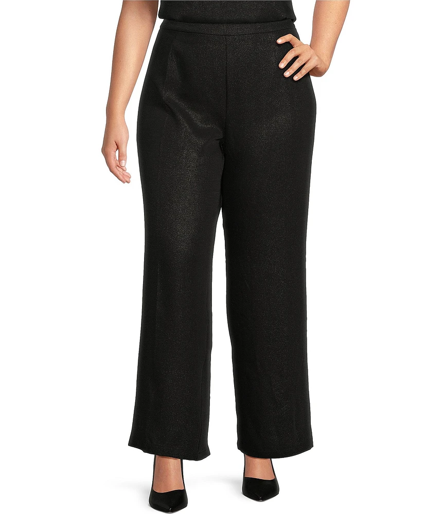 Ming Wang Plus Size Shimmer Woven Straight-Leg Side Zip Pants