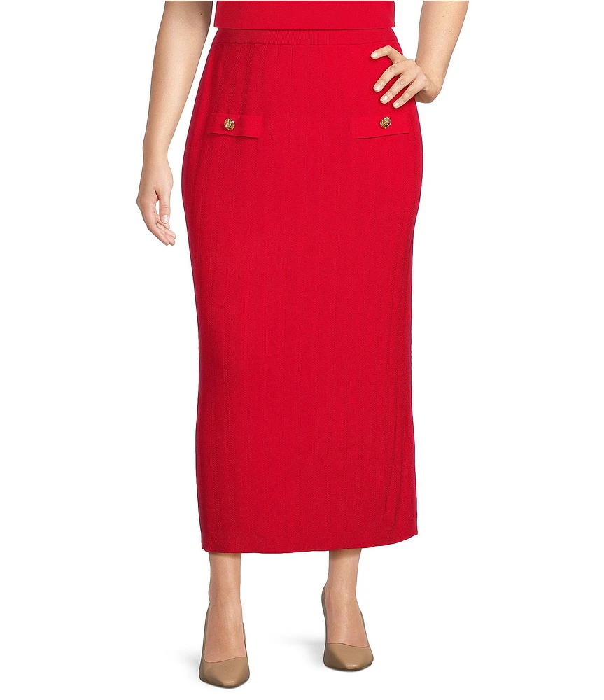 Ming Wang Plus Size Soft Knit No-Roll Waist Pull-On Maxi Coordinating Pencil Skirt