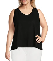 Ming Wang Plus Size Soft Knit V-Neck Sleeveless Side Slit Tank Top